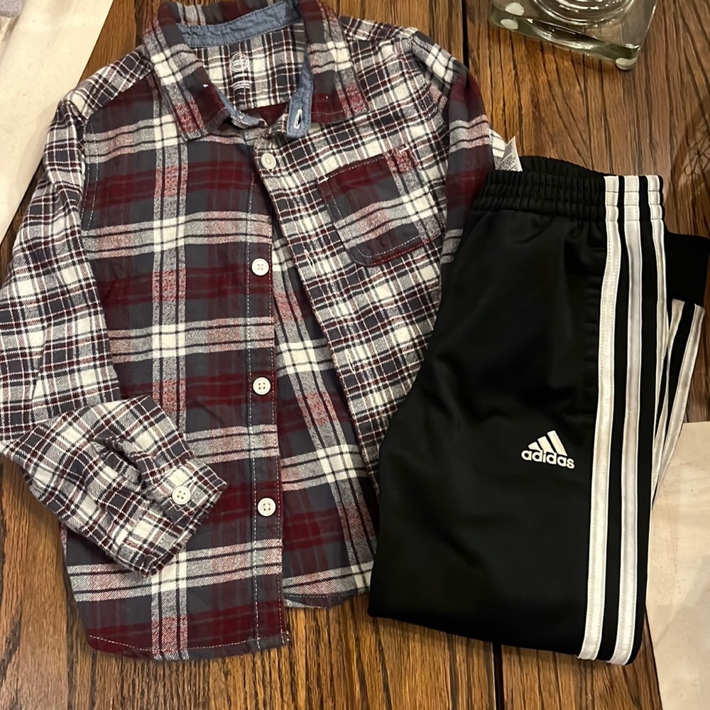 Bundle of joggers and flannel shirt